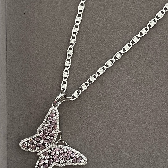 Italy Silver 925 Jewelry - New Elegant Italy Silver 925 Pink Butterfly Necklace with Sparkle Zirconia